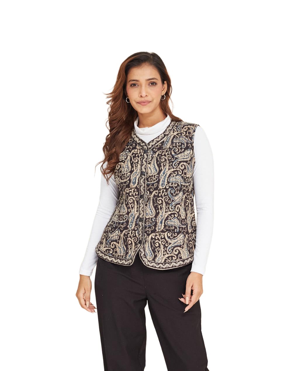 fabindia Black Cotton Kalamkari Printed Jacket-picture-45