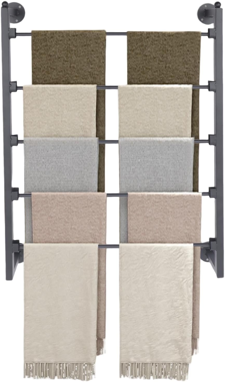 Wall Mounted Scarf Rack, 5 Tier Silk Scarves Hijab Hanger Organizer, Wall Mount Metal Racks Black Scarf Display Rack Towels Storage Display for Shop Retail Store