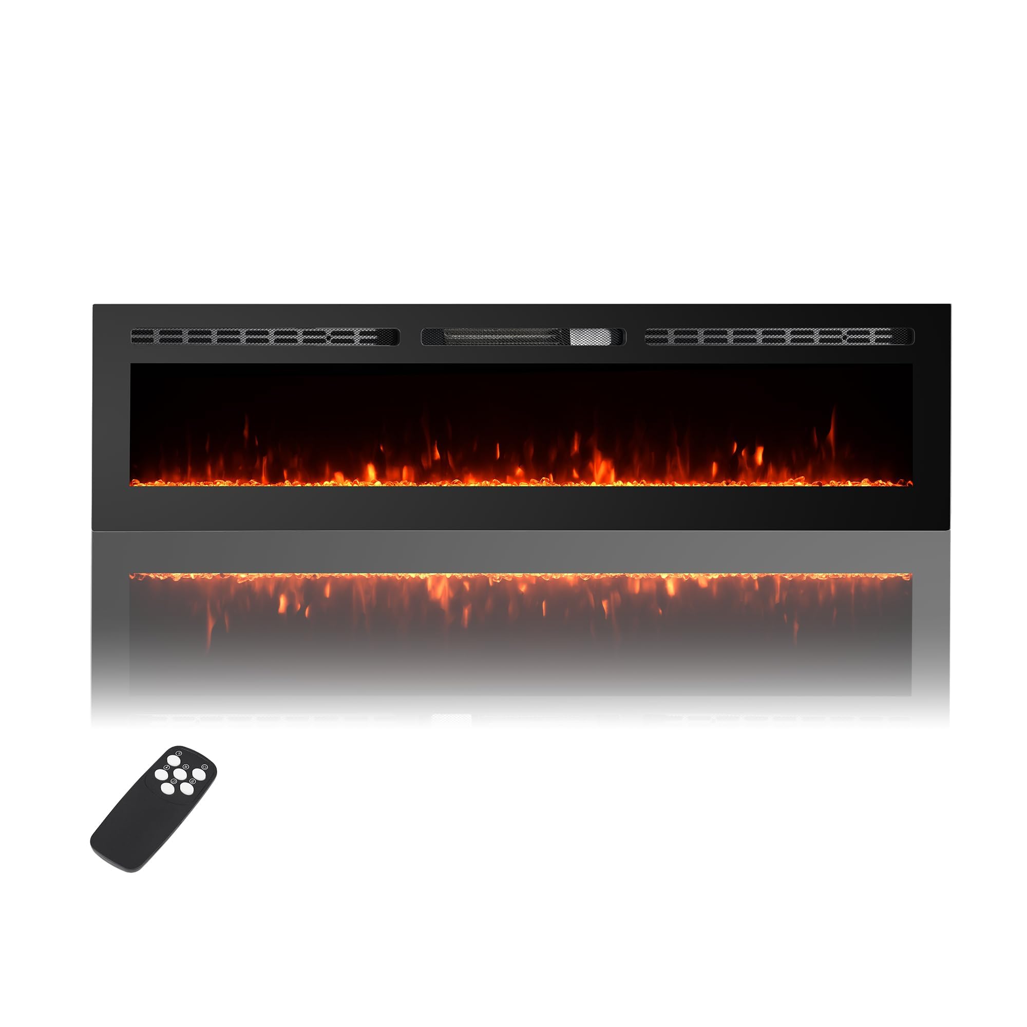 Garvee 60 Inch Electric Fireplace, Recessed and Wall Mounted Fireplace with Remote Control, Low Noise Wall Fireplace Heater with Timer, Touch Screen,1500W Heater with Tempered Glass (60 Inch)