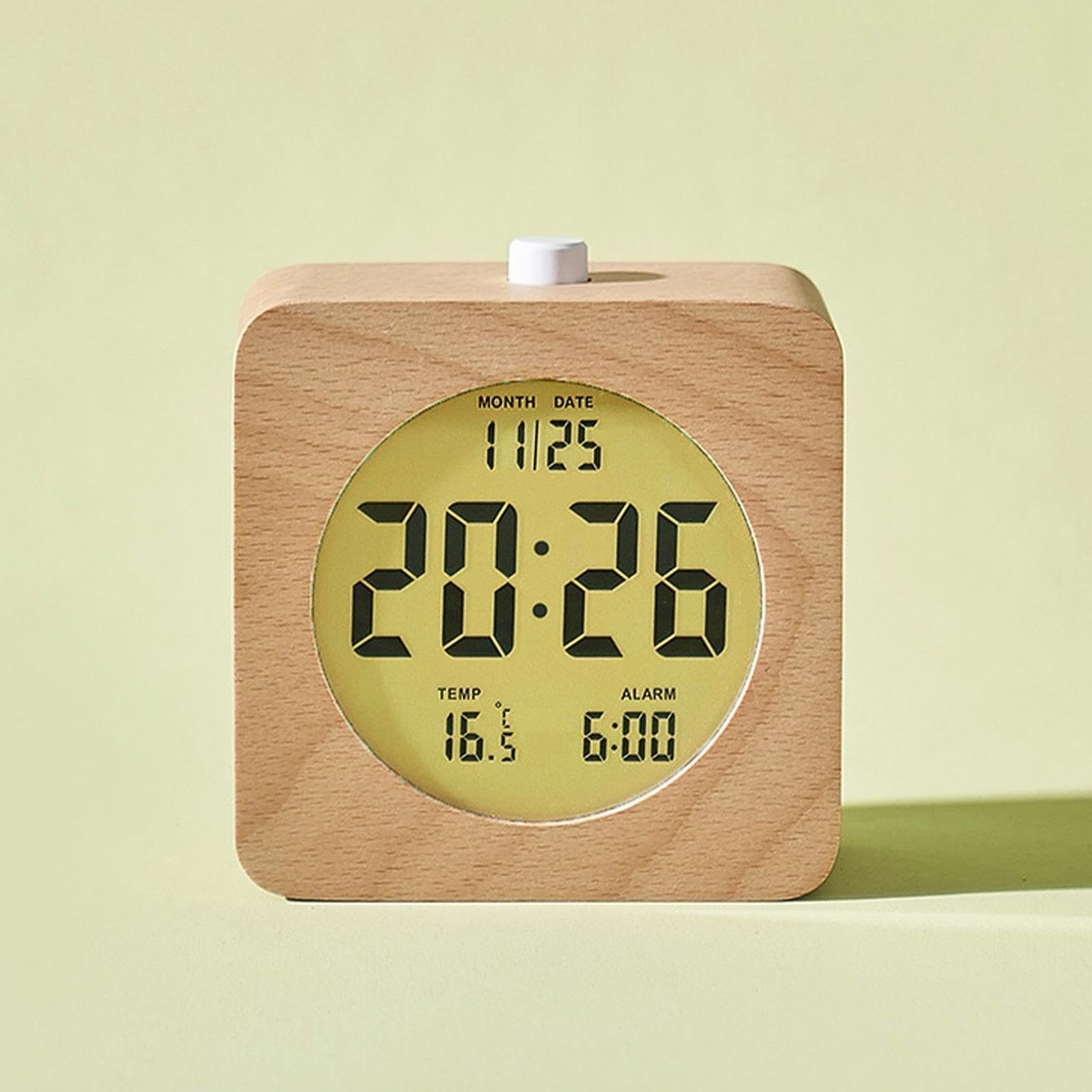 Digitaler Nachttischwecker aus Holz, tragbarer Kleiner Tischwecker mit Nachtlicht for Büro und Reisen