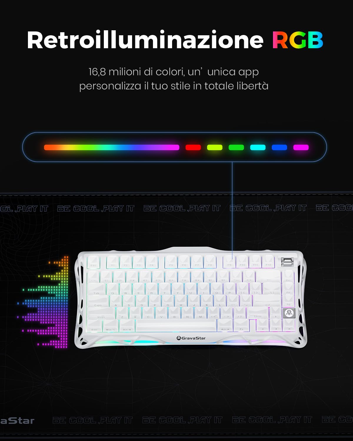 GravaStar Mercury K1 Tastiera Gaming Meccanica Wireless 75%-Bianco