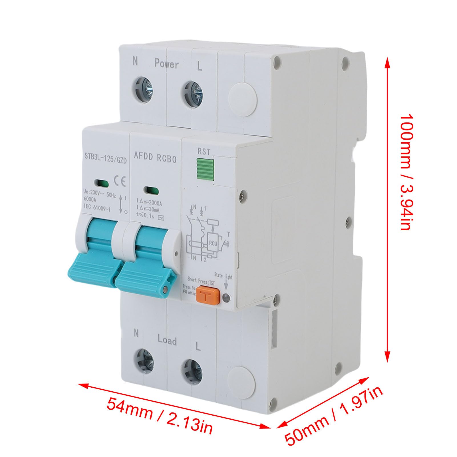 Ausla AFDD Dispositif de Protection contre les Défauts d'arc, Disjoncteur PC 2P RCBO 6KA 30 MA Type A, Fuite de Surcharge de Court-Circuit pour Une Utilisation Résidentielle, Commerciale, Hôtelière
