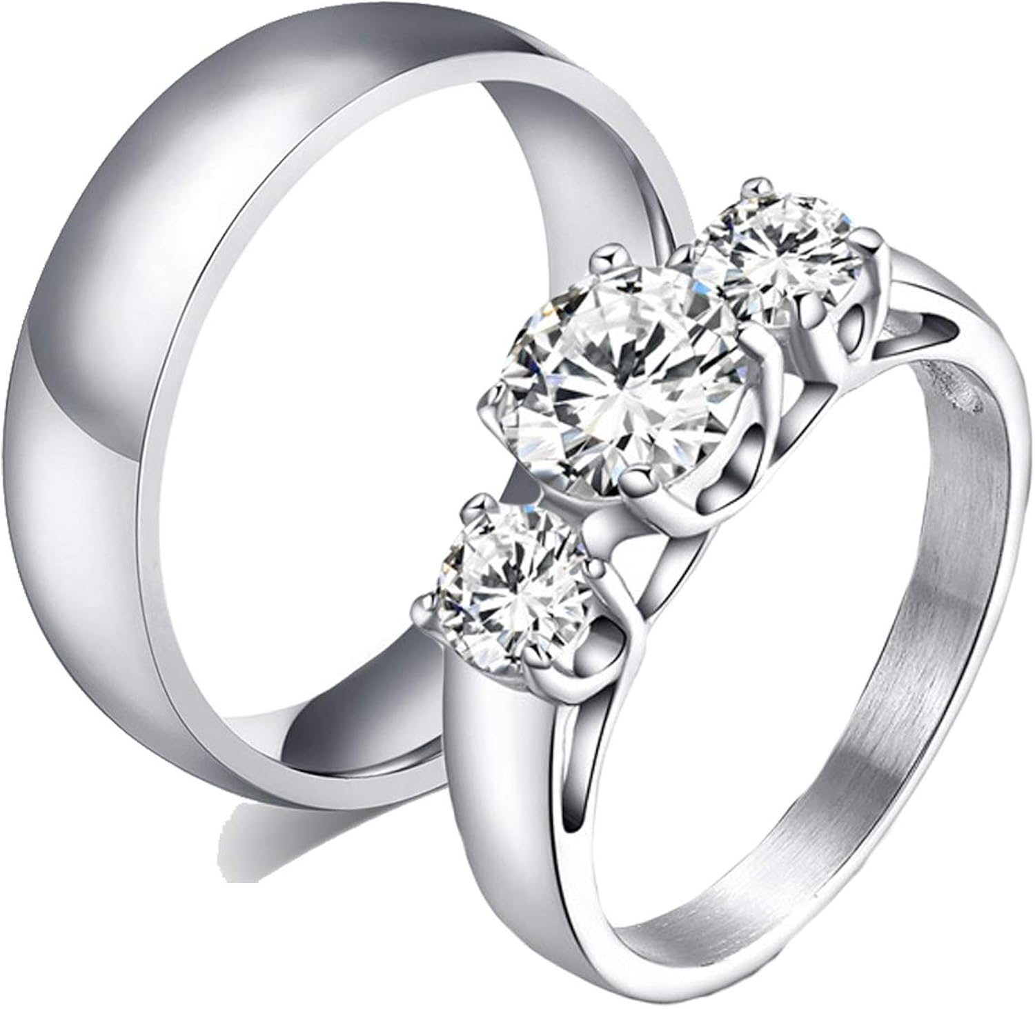 Beydodo Men and Women Ring Stainless Steel Polished Ring with 3 Stones