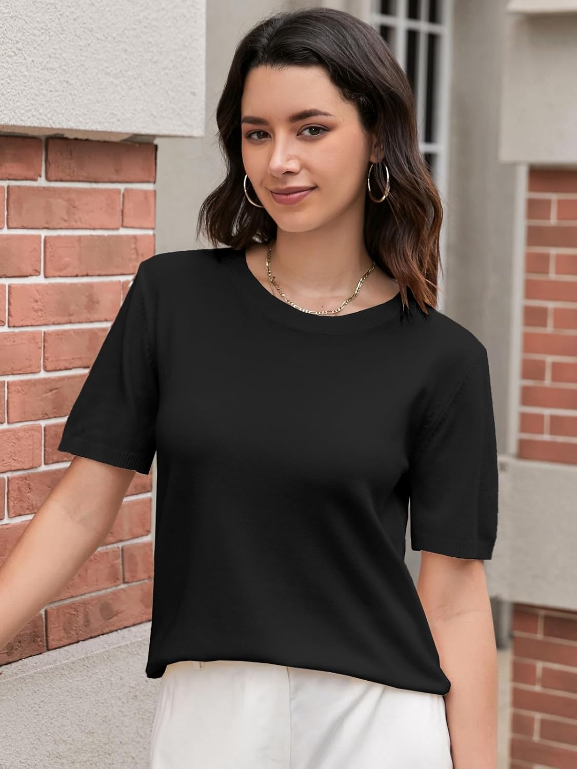 DAIMIDY Womens Cotton & Modal Short Sleeve Sweaters Lightweight Summer Pullover Basic Knit Tops - Image 2