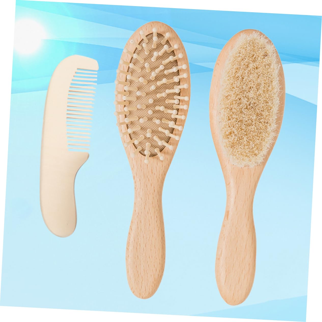 ifundom Wooden Comb Brush Wool Brush Scalp Massager Set Toiletries Baby Adult Use
