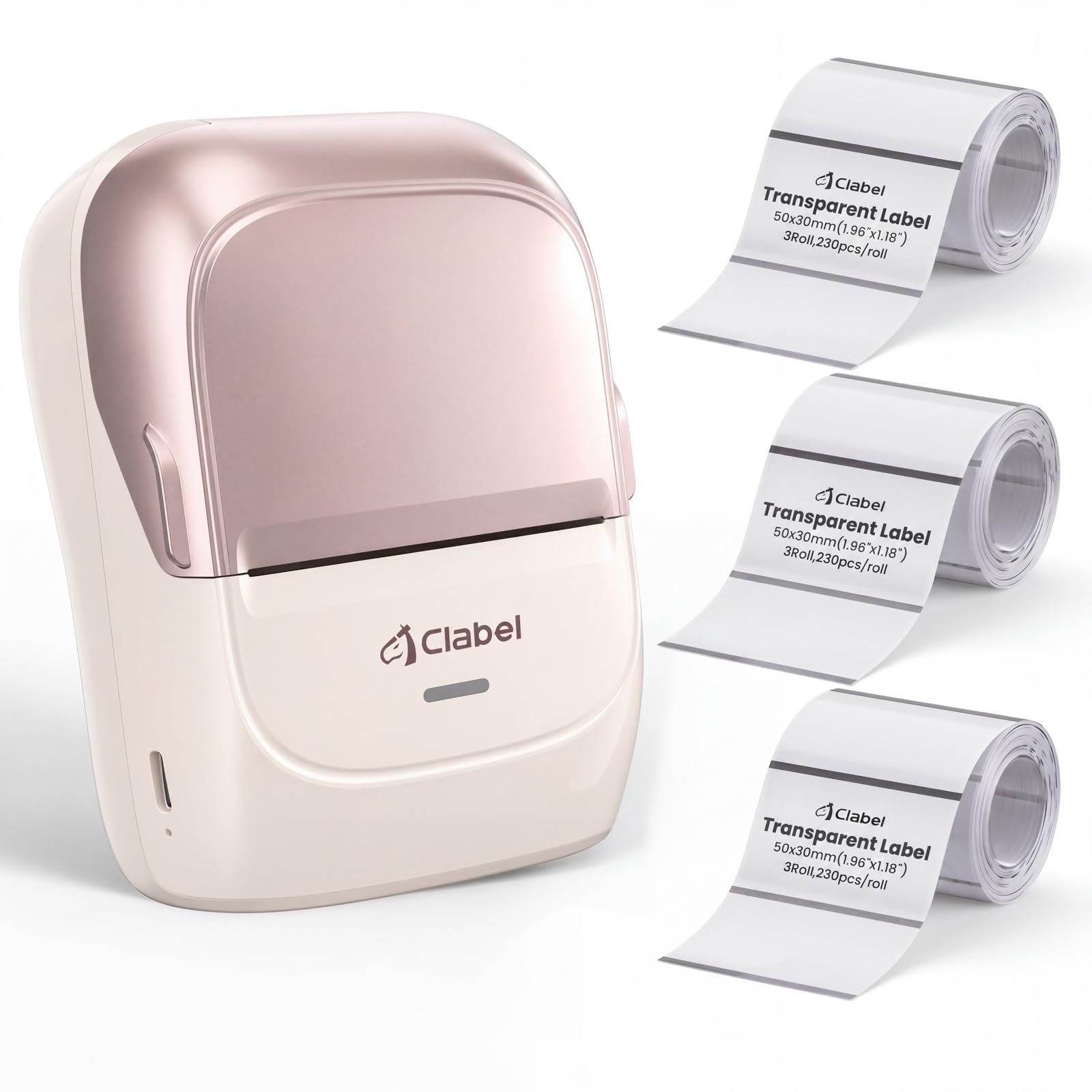 CLABEL 221B Etichettatrice con 4 Rotoli di Carta Termica, Stampante per Etichette Bluetooth Set 4-in-1 con 3 Rotoli Trasparenti e 1 Rotolo Bianco, Impermeabile per Cucina Spezie Confezioni Commerciali