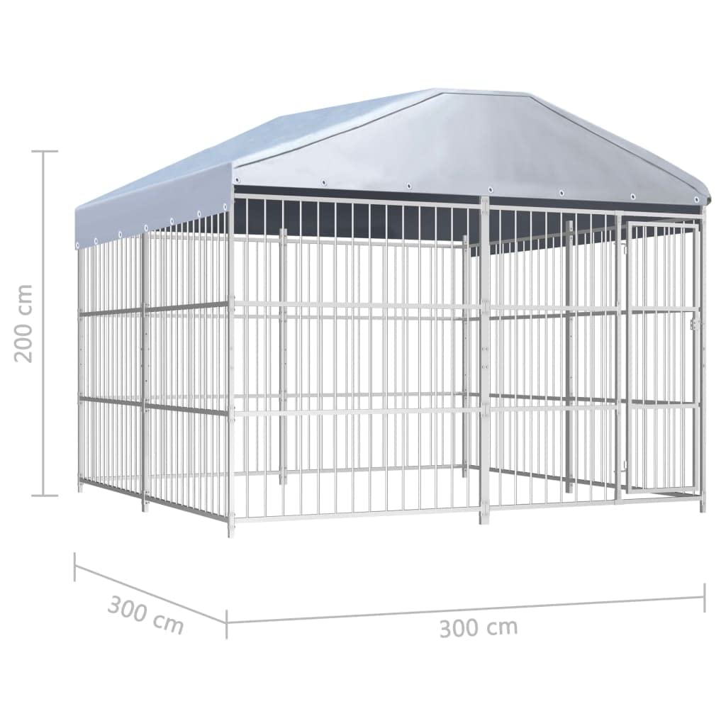 Cuccia in acciaio 300 x 300 cm con tetto | Porta con serratura, ventilazione, resistente alle intemperie, facile da montare