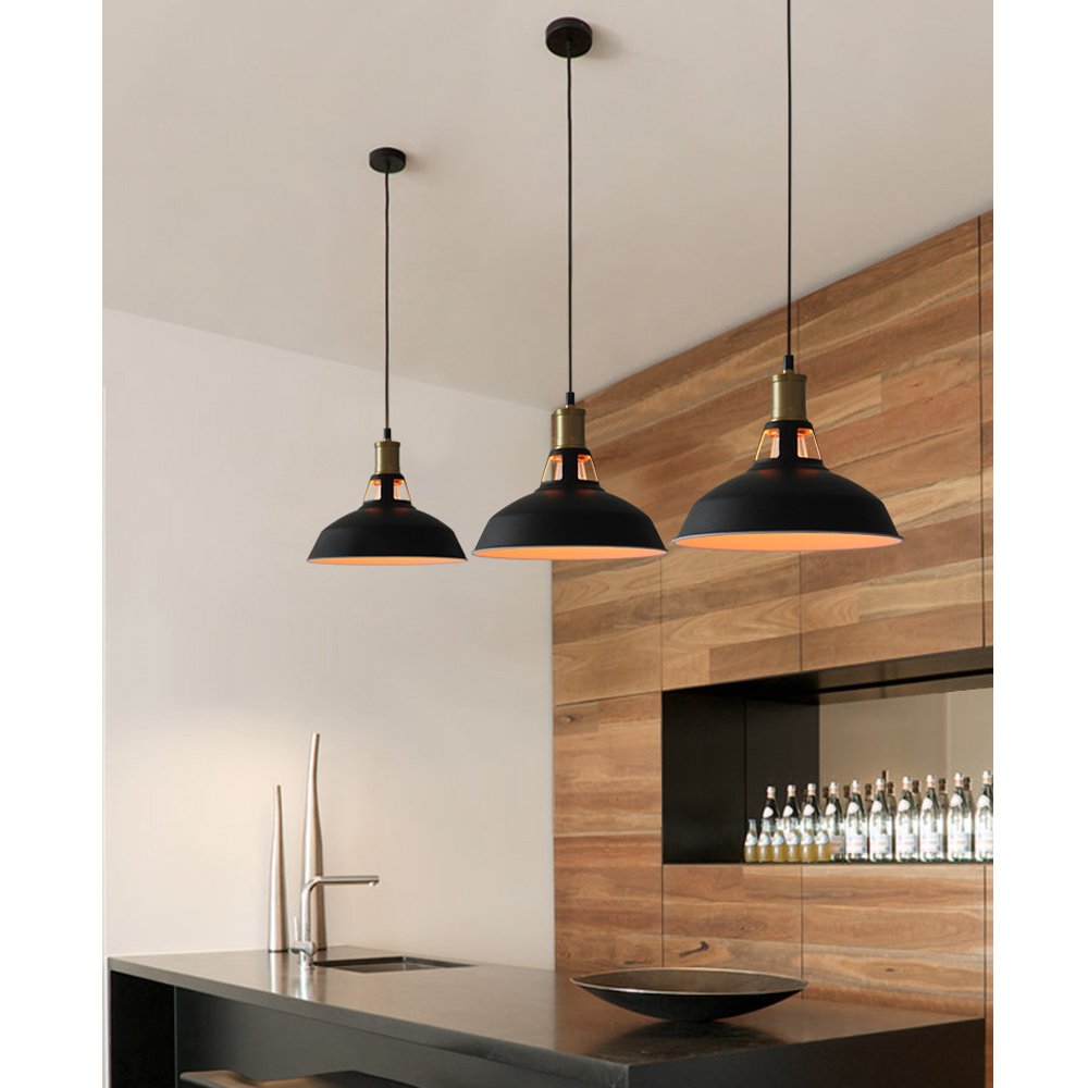 iDEGU 3 pack Suspension Luminaire Industrielle Rétro Lustre Suspension en Métal 27cm Plafonnier Vintage E27 Éclairage de Plafond pour Salle à Manger, Salon, Chambre, Restaurant, Café (Noir + Blanc)