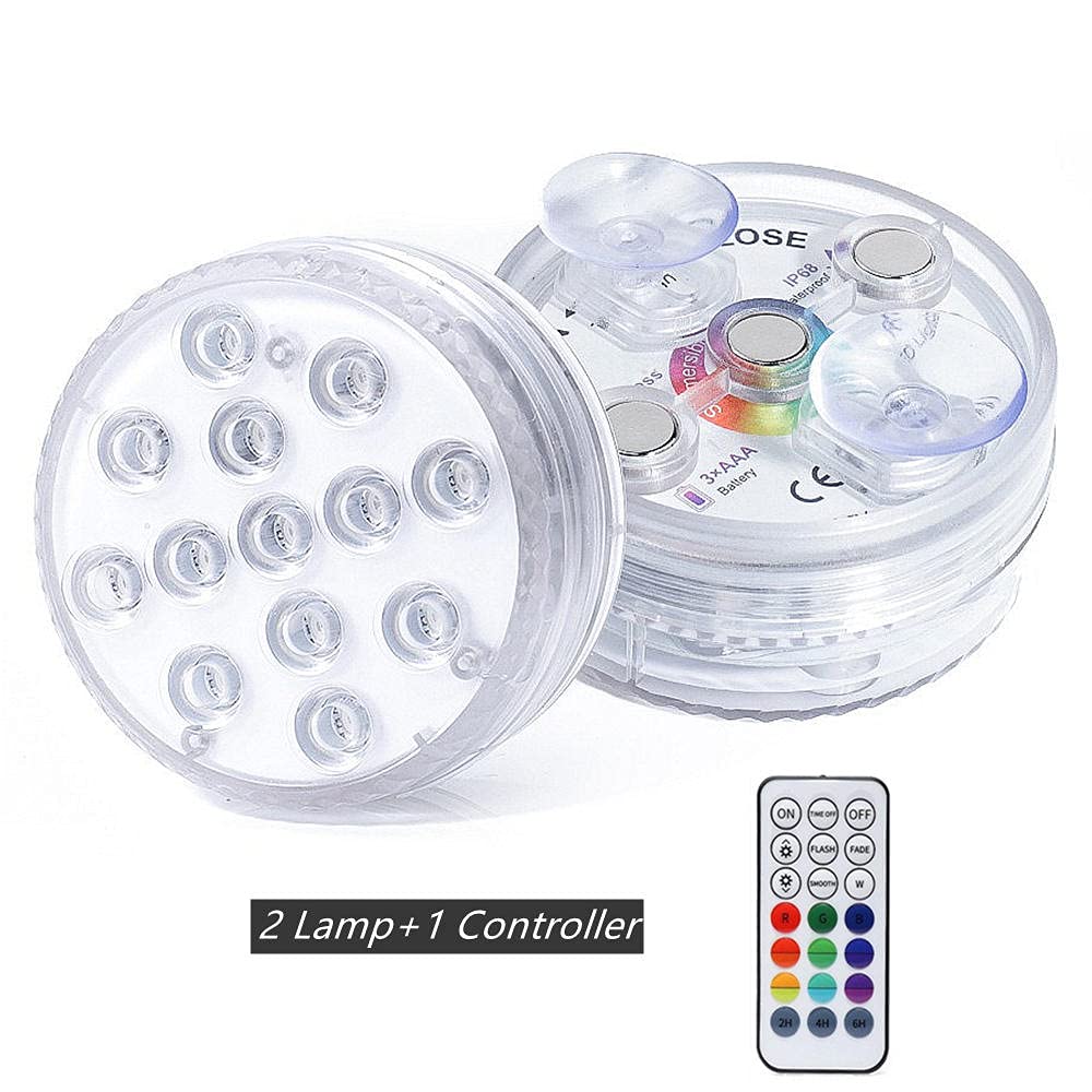 13 LED SUBMERSIBLES DE RGB LED con imán y ventosa Piscina Luz de la luz de la luz de acuario bajo el agua Luz de noche-2 controlador de lámpara 1