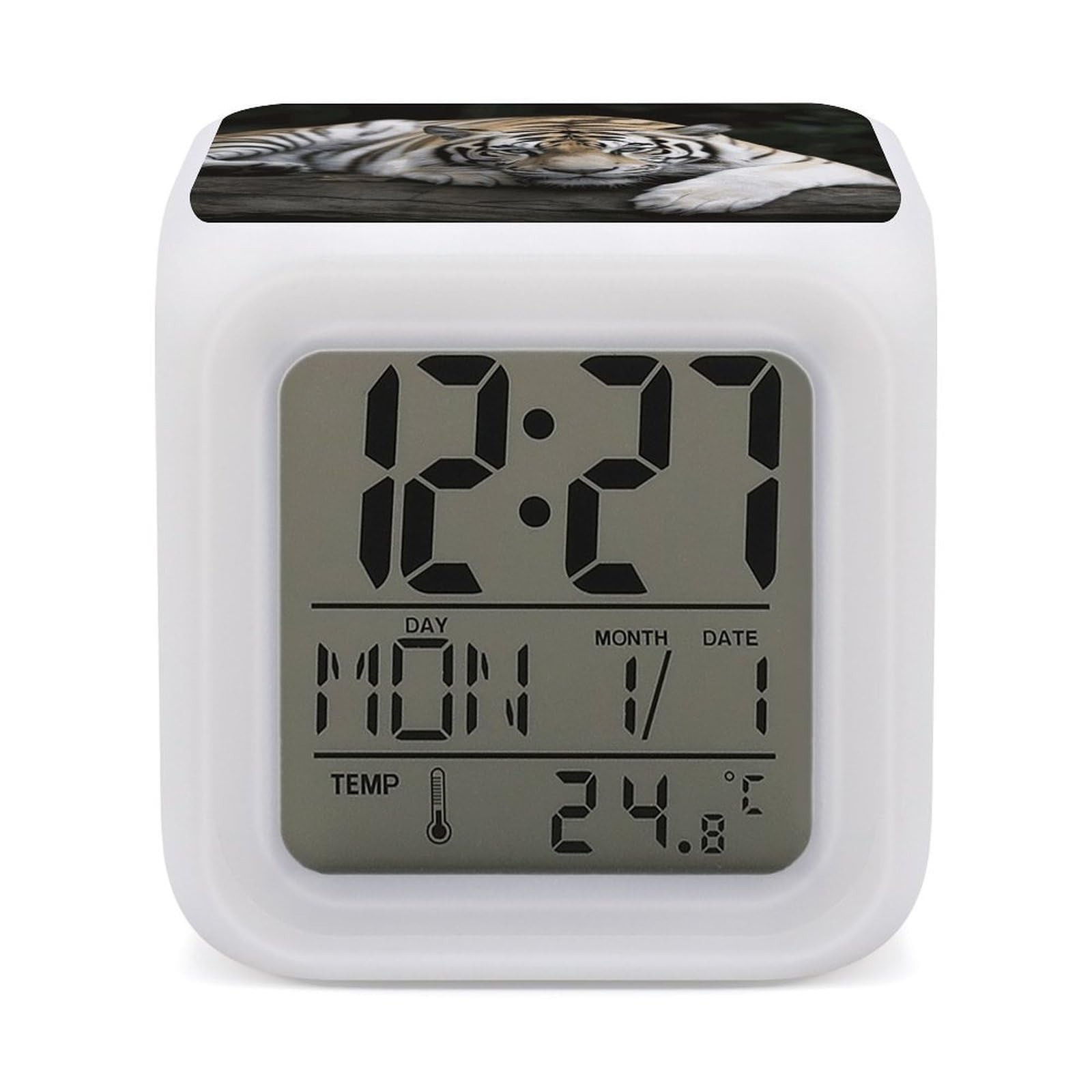 JTREHY Tiger Lie On Rock Alarm Clock Seven Color Night Light Digital Clock Precision Reliable Alarms Clocks for Bedroom Heavy Sleepers Adults Gift for Men and Women