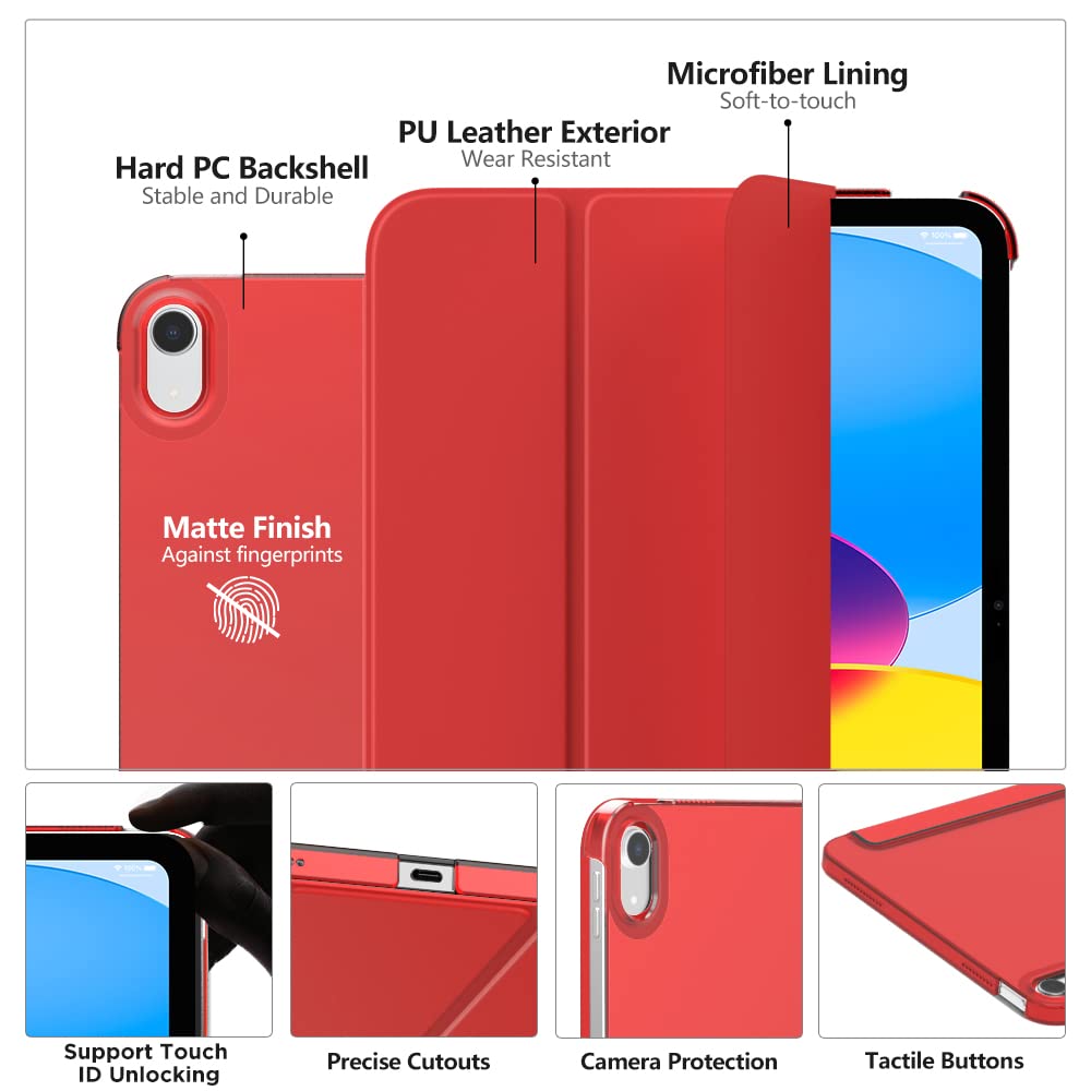 MoKo Cover Custodia iPad (A16) 11a Generazione 2025 /iPad 10a Generazione 2022, Cover Custodia Protettiva per Supporto Ultrasottile con Copertura Posteriore Traslucida in PC Rigido, Rosso