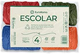 Barbante Colorido, Euroroma, 50 Gramas, Escolar, 4/4, 76 Metros, Sortido, Pacote com 4