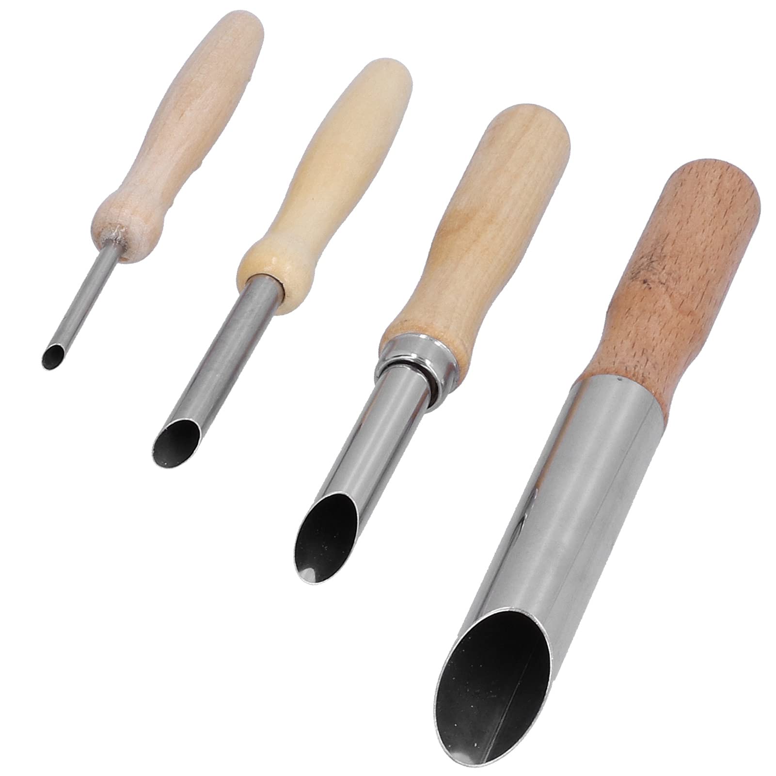 Pssopp Cortadores de Agujeros de Arcilla 4 Piezas, Herramienta Escultura Agujeros Perforación Cerámica Acero Inoxidable con Madera, Diseño Portátil, Uso Versátil para Escultura, Perforación, Ideal