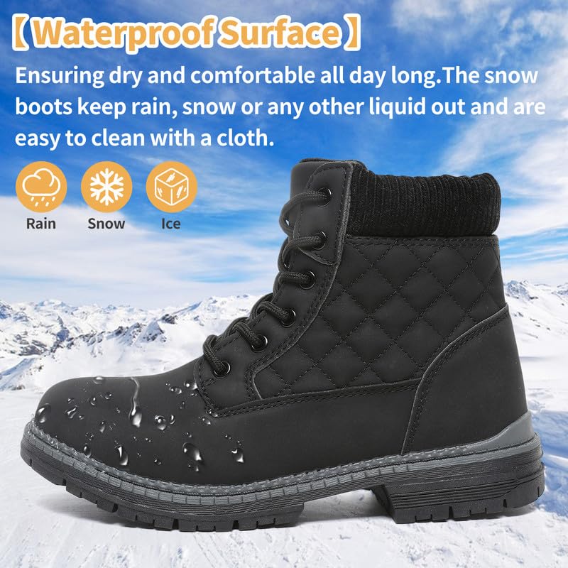 ziitop Winterschuhe Damen Schneestiefel Damen Kurzschaft Stiefel Wasserdicht Warm Gefüttert Winterstiefel Bequem rutschfeste Winterstiefel Outdoor Schuhe (Schwarz 38EU)