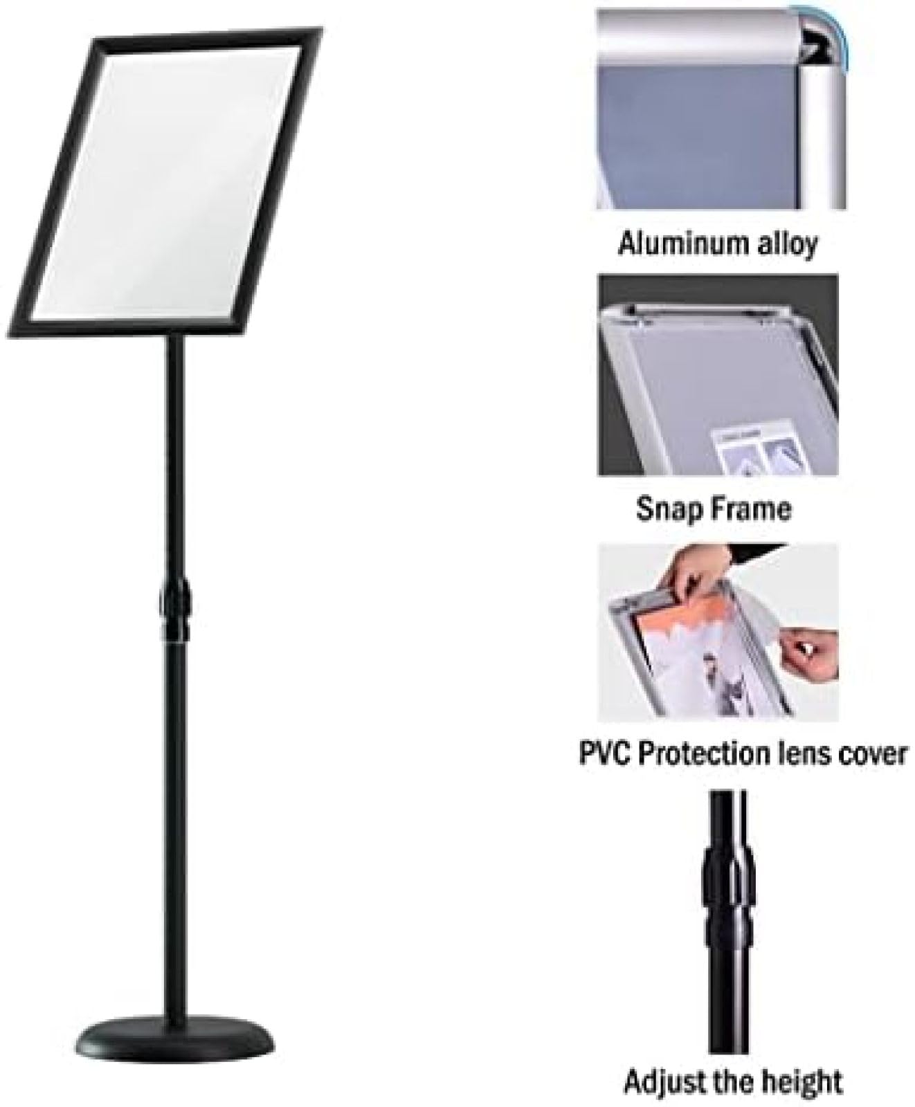 Soporte para Carteles Soporte para Letreros De Pie A4 Soporte para Carteles con Pedestal Marco De Esquinas Redondeadas, Soporte Telescópico Ajustable En Ángulo Y Altura para Avisos,Oro,bonny369