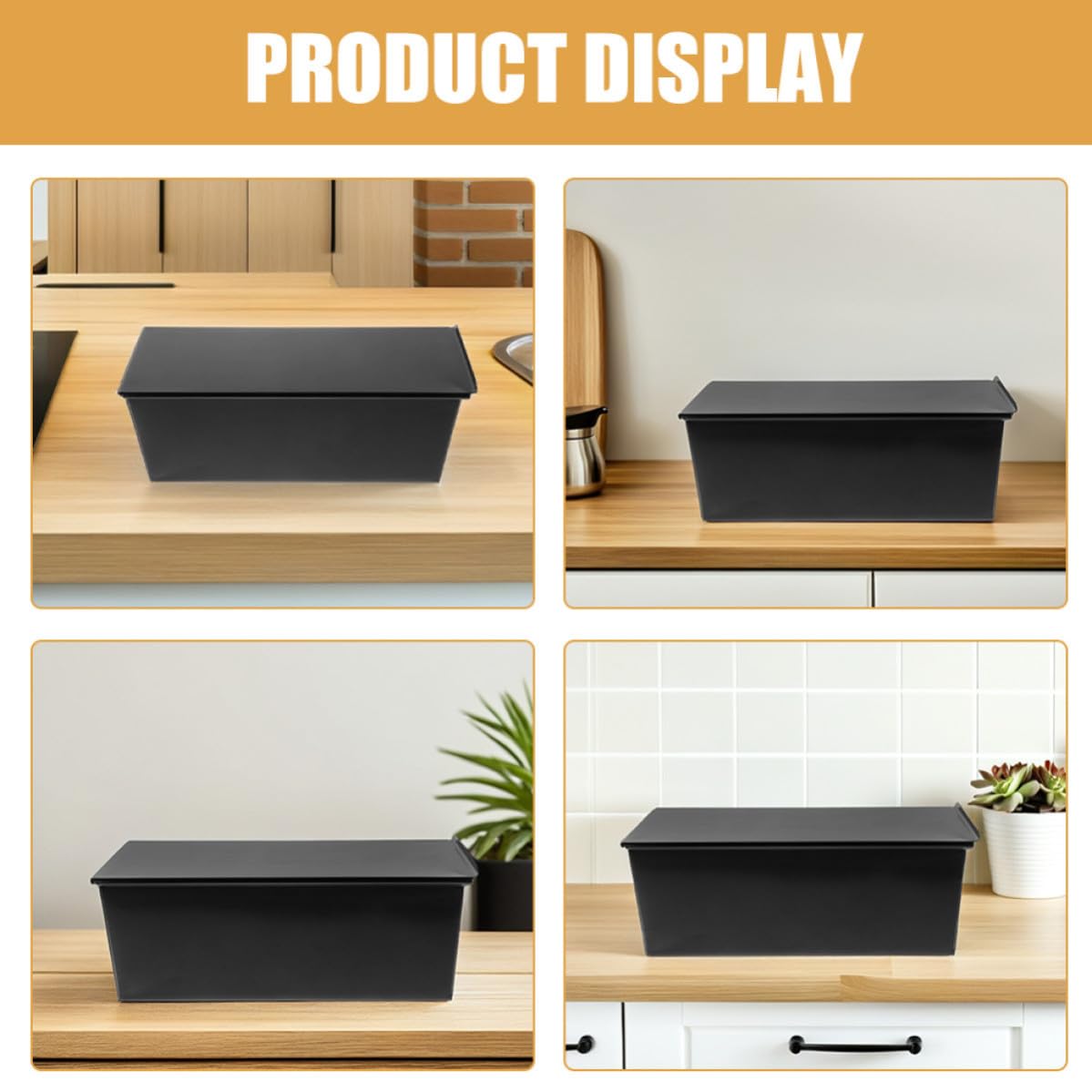VICASKY 2 Pezzi Scatola per Toast Rettangolare in Ferro Nero con Coperchio, Design Versatile e Semplice per Conservazione Comoda su Tavolo da Pranzo o Cucina
