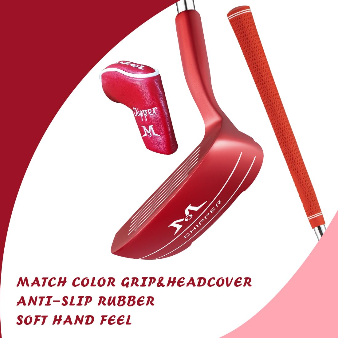 MAZEL Chipper, mazza da golf 36/45 gradi, per uomini e donne, mano destra, rossa, acciaio inossidabile, regolare, nero/rosso, conforme alle regole del golf