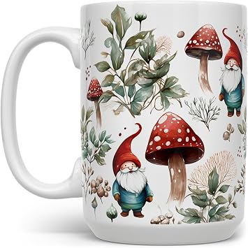 Loftipop Gnome Cottagecore Cozy Hygge Coffee Mug, Cute Whimsical Woodland Mushroom Nature Cup 15oz