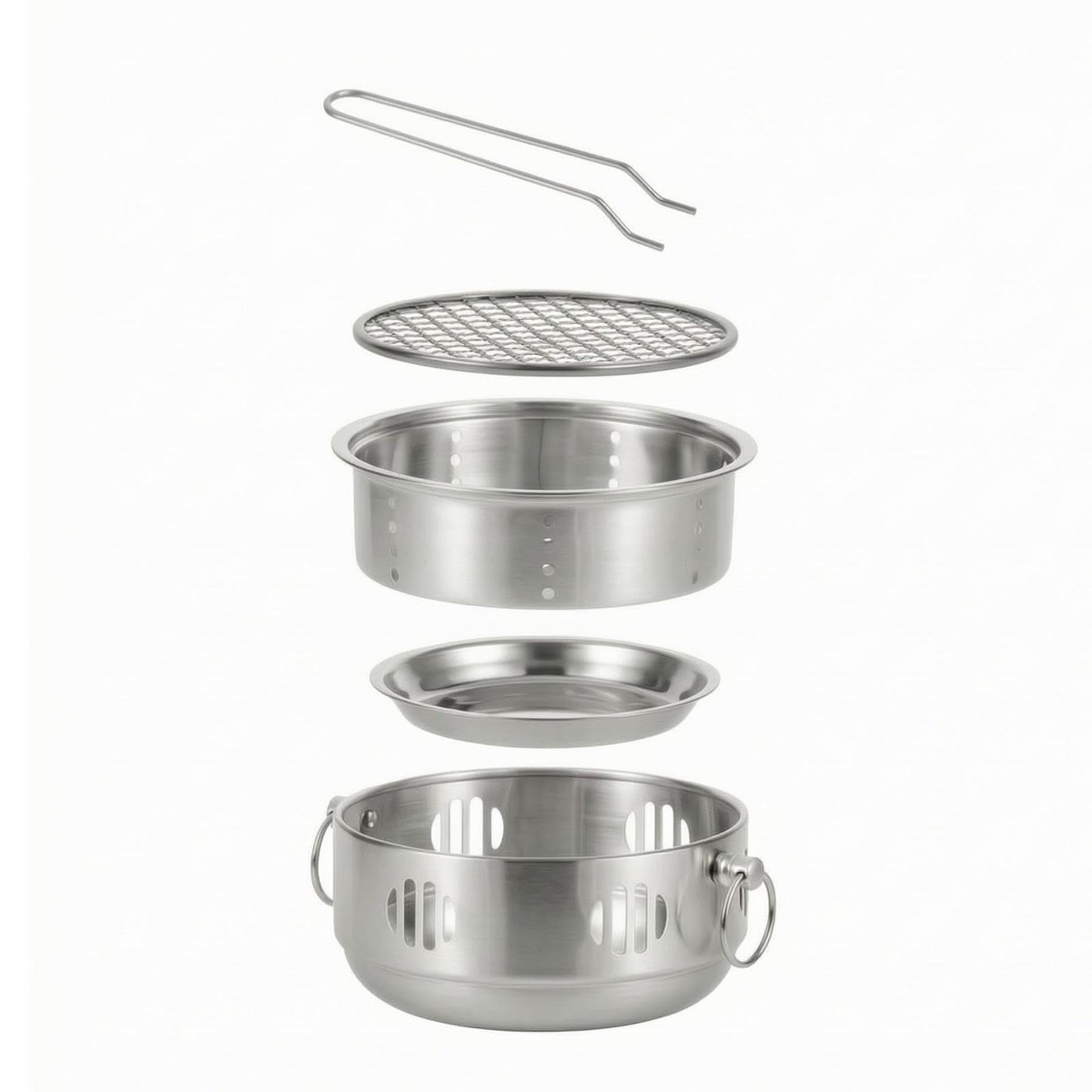 Small Round Briquette Grill Ash Pan Stainless Steel Briquette Grill Handle Outdoor Cooker Natural-image-32