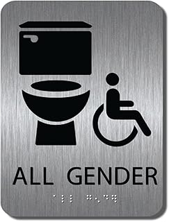 ALPHA DOG ADA SIGNS - All Gender Bathroom Sign with Braille for Your Business, 8x6 Inch, ADA Compliant, Indoor or Outdoor, Easy Installation, Made in the USA, Brushed Metal