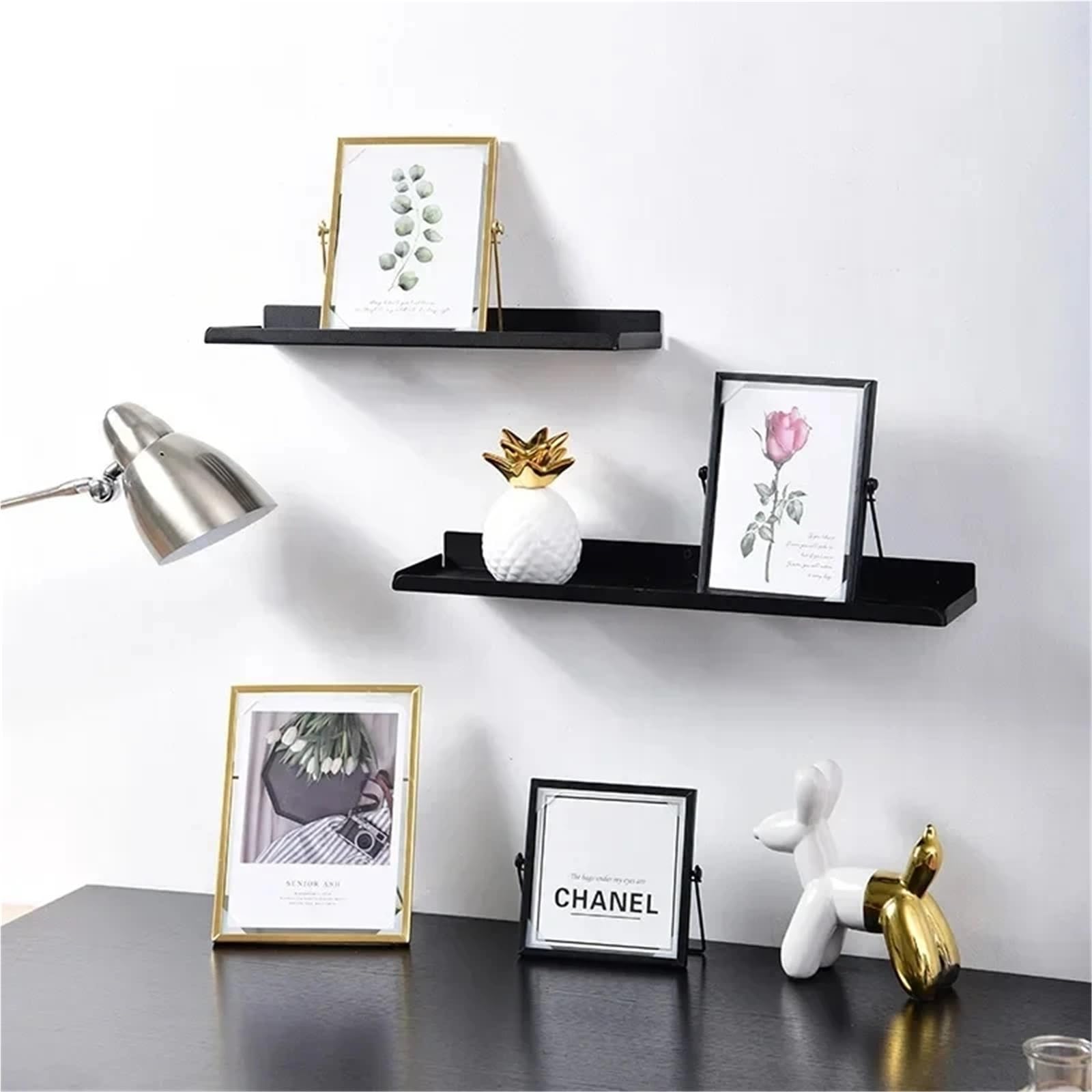 Cornice in vetro pressato da 4/6/7 pollici, collezione di quadri galleggianti in metallo dorato tavolo, opera d'arte in(Black,6 inch)