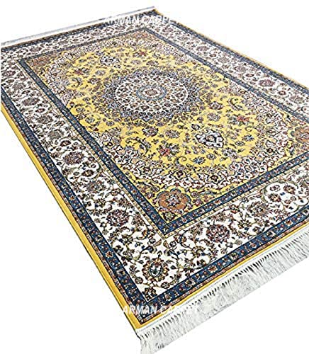 Image of High Density Export Quality Classical Pure Silk Carpet for Your Hall & Living Room 5 X 7 Feet (90x150 cm) Ivory Multi