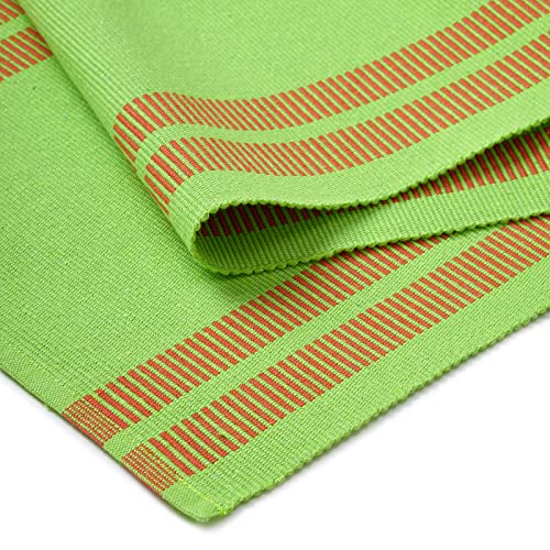 Image of Encasa XO Dining Table Runner for 4 to 6 Seater| Yarn Dyed Fine Ribbed Cotton | Size 32x137 cm | Ladder Green | Machine Washable