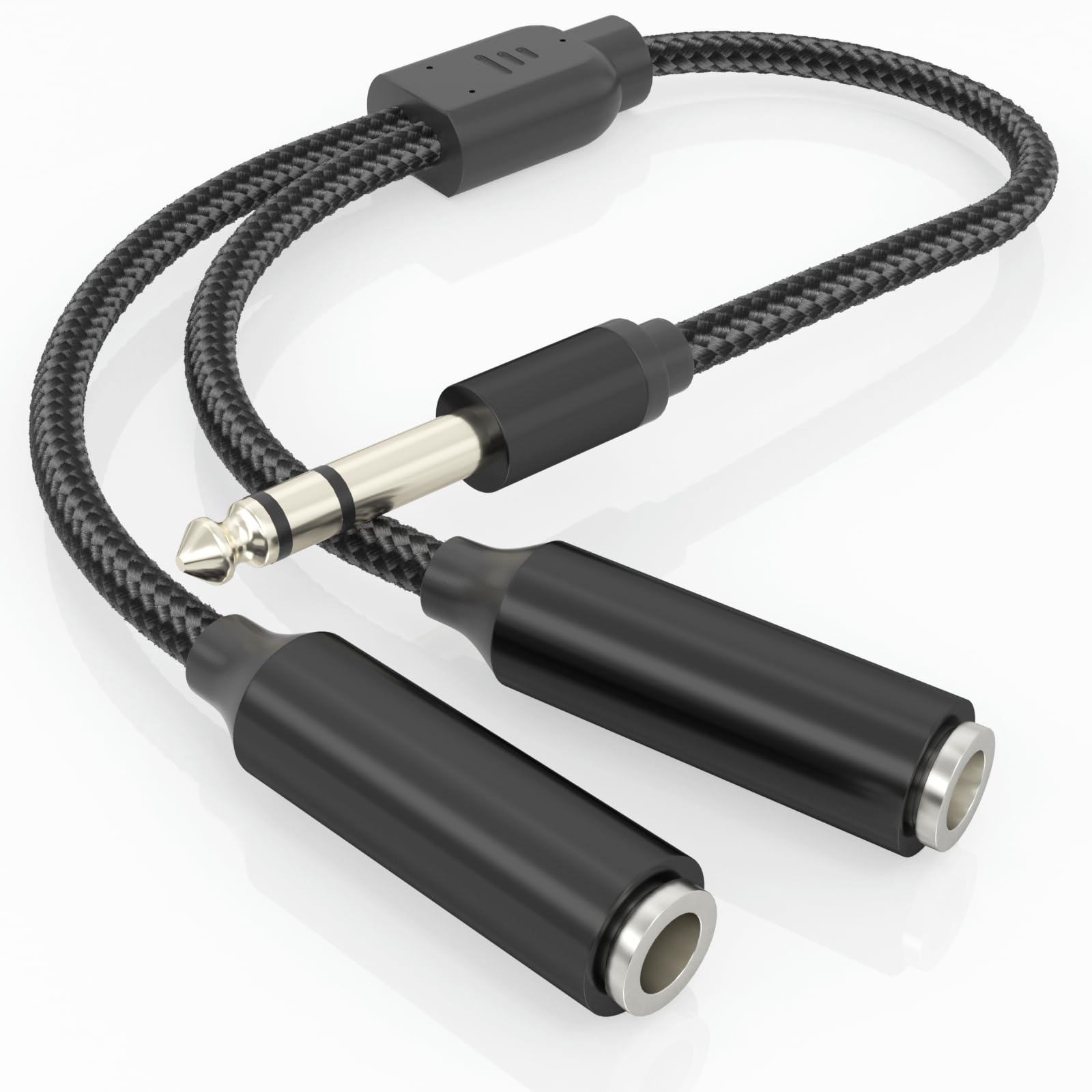 TRS-Splitter-Y-Kabel, 6,35 mm Stereo-Stecker auf Dual-TRS-Buchse, 1-in-2-Out-Adapter für Mischpult, Audio-Schnittstelle, Tastatur, Verstärker/Verstärker, Kopfhörer, angetriebener Lautsprecher/Monitor