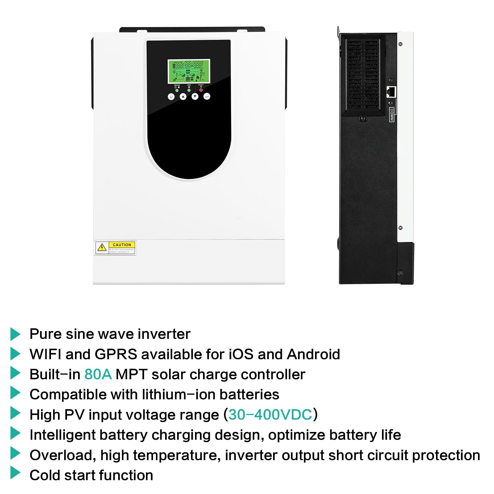 Jadeshay Inversor híbrido, inversor Solar de 3000W, inversor de Onda sinusoidal Pura AC 230V con batería de 24V, Controlador Solar MPPT de 80 A para Sistema Fuera de la Red de Almacenamiento de energ