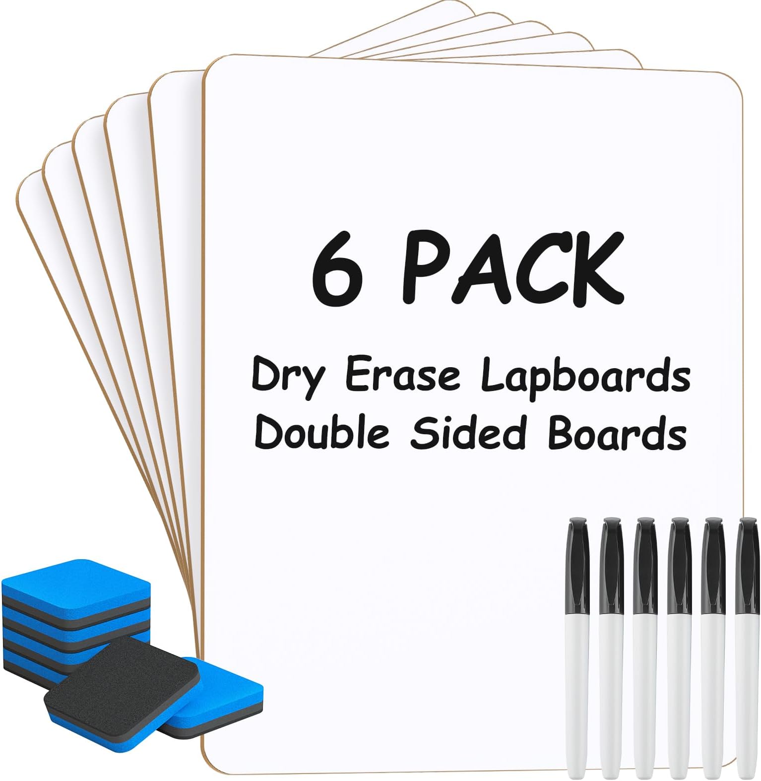 Small White Board Dry Erase Boards 6 Pack, 9" x 12" Mini Whiteboard for Students School, Portable White Boards Mini Lapboards Including 6 Mini Dry Erase Erasers and 6 Markers