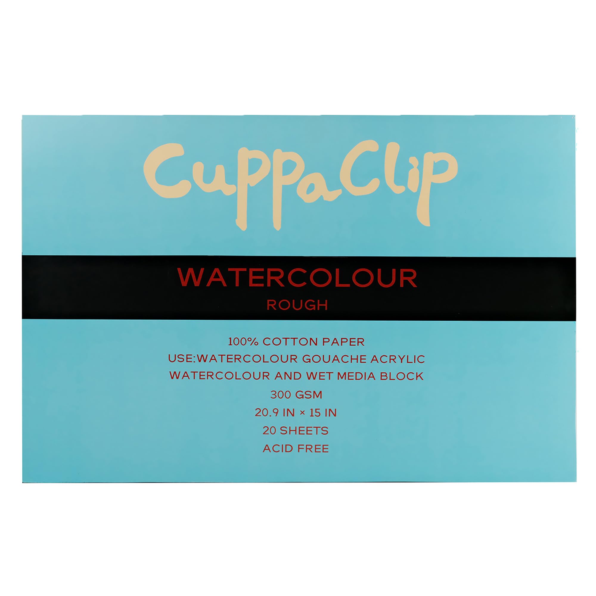 CuppaClip Watercolor Paper Block Pure Cotton Art Paper Pad 300GSM(140LB) Acid-Free 20 Sheets Watercolor Art Supplies (Rough Grain, 20.9×15in)
