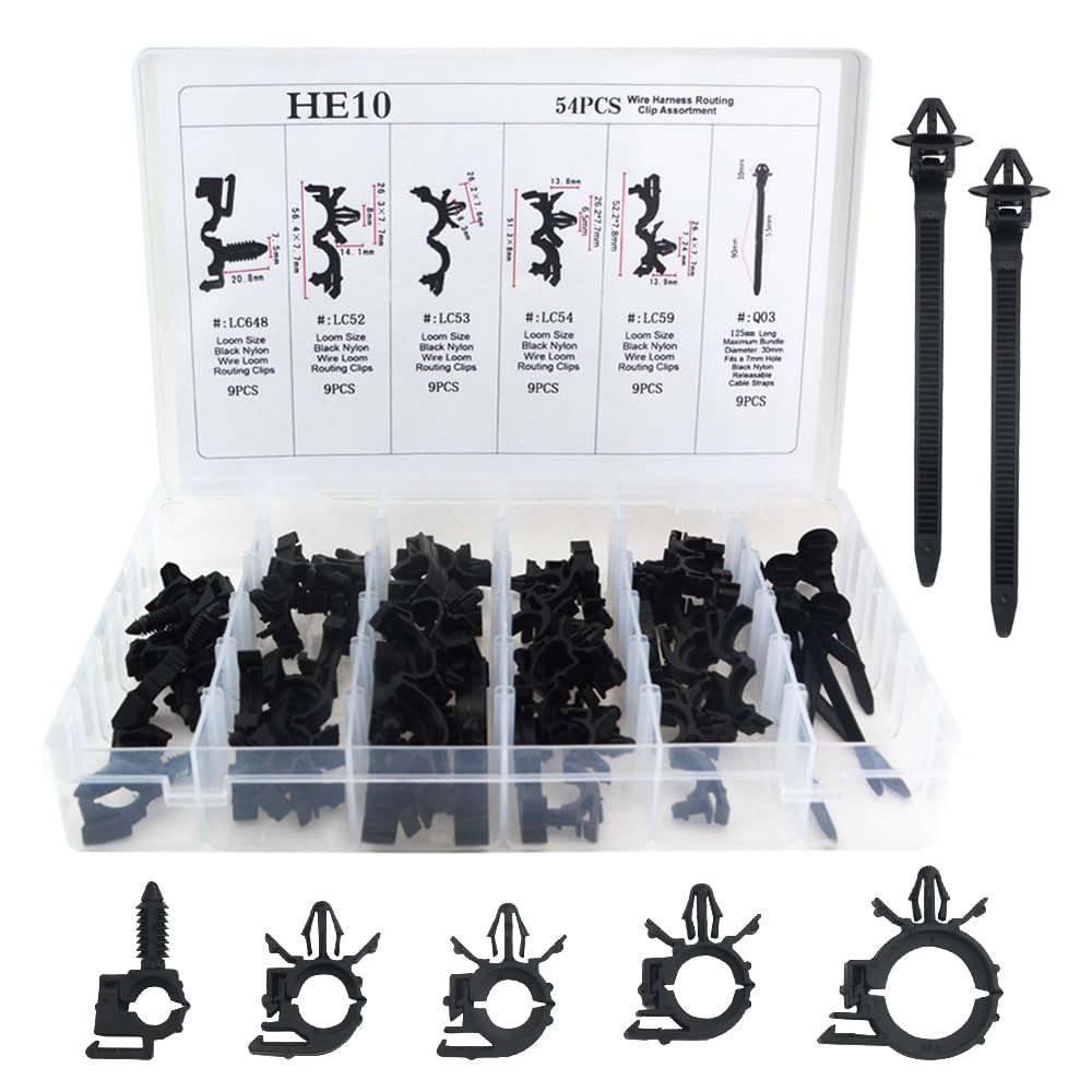WMYCONGCONG 54 PCS Car Wire Loom Routing Clips Assortment Auto Clips Car Wire Harness Routing Clip Replacement Parts