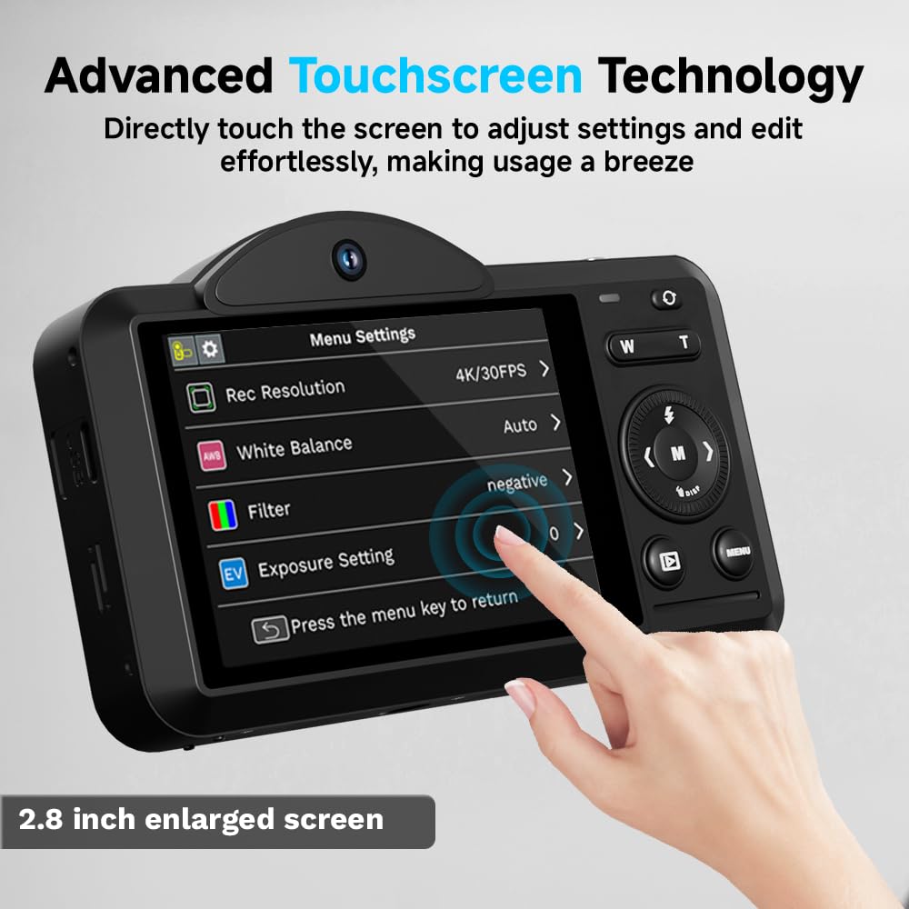 Fotocamera digitale 4K, 75 MP, autofocus, fotocamera con touchscreen, WiFi, zoom 16X e scheda SD da 32 GB, videocamera portatile per fotografia, principianti, adolescenti e adulti