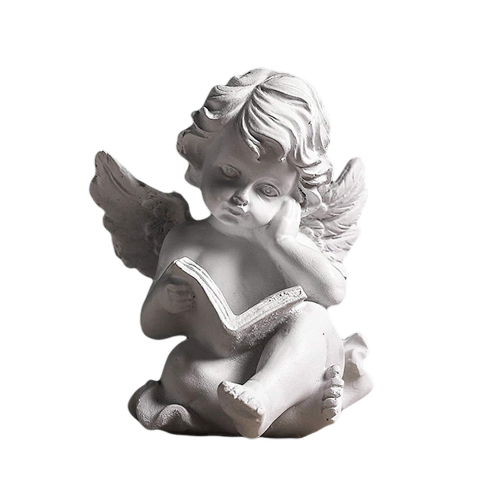 Estatua de ángel, alas de querubín, figura de ángel, libro de lectura de resina en miniatura, estatua de ángel, escultura conmemorativa de guardián para decoración (blanco/tipo A)