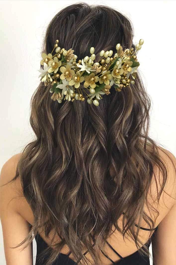 Hair Flare Floral Hair Vein for Women, Artificial Flower Hair Accessories, Hair Pin for Girls - Golden, 2205 1