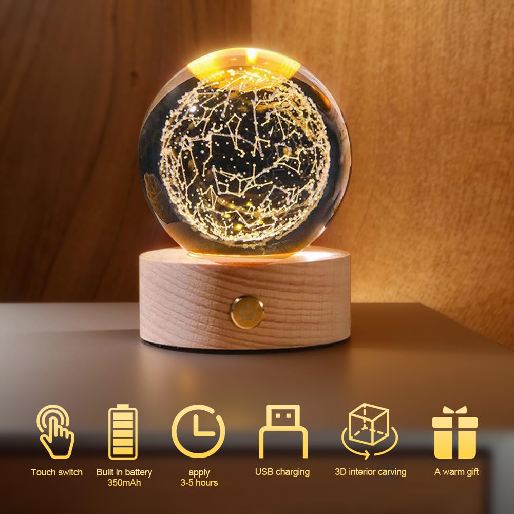 Sfera Di Cristallo Del Sistema Solare 3D, Lampada Notturna a Sfera Con Base a LE