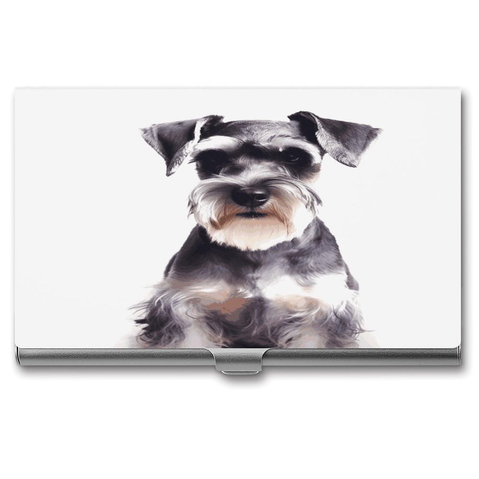 JTREHY Well-behaved Schnauzer Business Card Holder Slim Purse Name Card Holder Portable Metal Business Card Case Wallet Large Capacity Lightweight Business Card Case for Men Women
