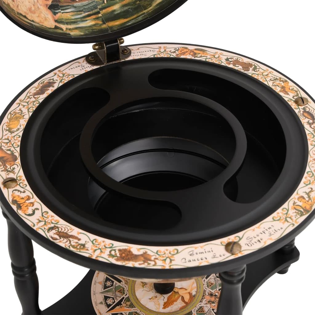 vidaXL Botellero Globo Terráqueo Bar Vino Terráqueo Depósito Armario para Licor Bebida Soporte Mueble Almacenamiento Madera Maciza Eucalipto Negro
