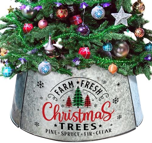 AuldHome Metal Christmas Tree Collar – 23" Diameter Base, Black Enamelware Style, For Short & Pencil Trees - View #2