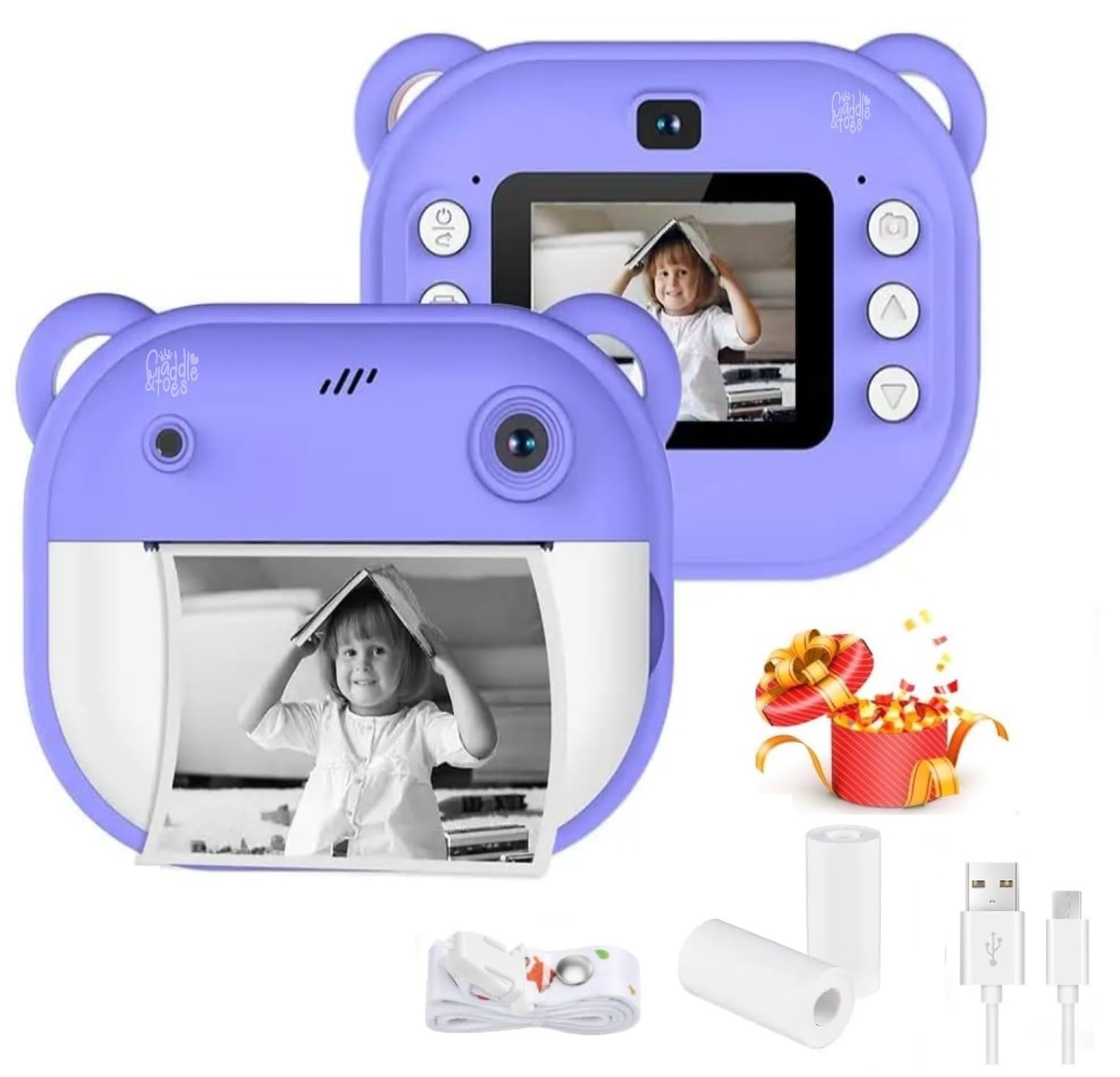Kids Instant Print Camera - Mini Digital HD Photo & Video Camcorder with Games | Fun Learning Toy for Boys & Girls Ages 4-18 | Includes 2 Print Rolls - Ideal Gift for Kids (Purple)