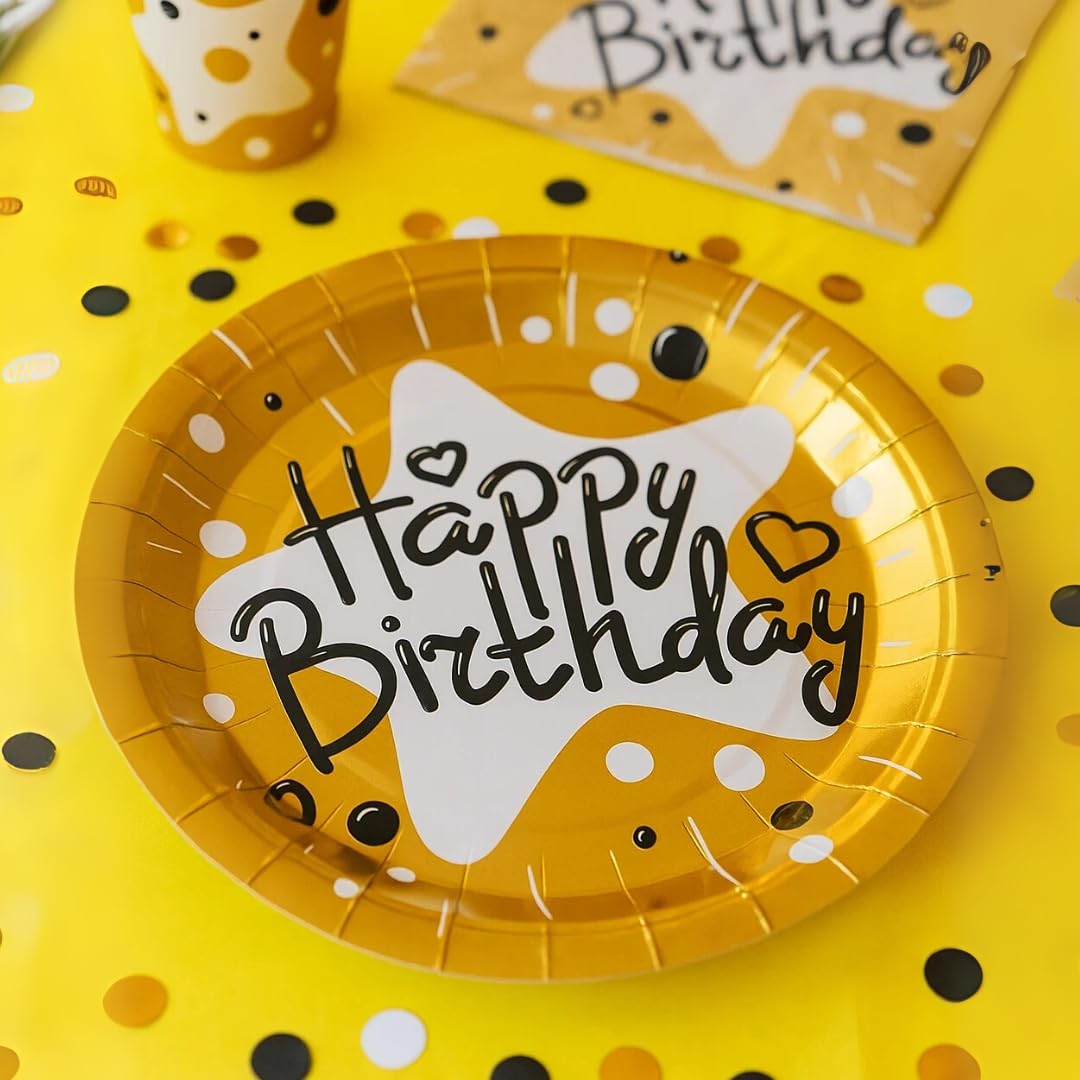 Wanna Party Happy Birthday Party Paper Plates,Gold Birthday Dessert Plates,7inch-10pcs,Foil Polka Dots Paper Plates for Party Decorations 1