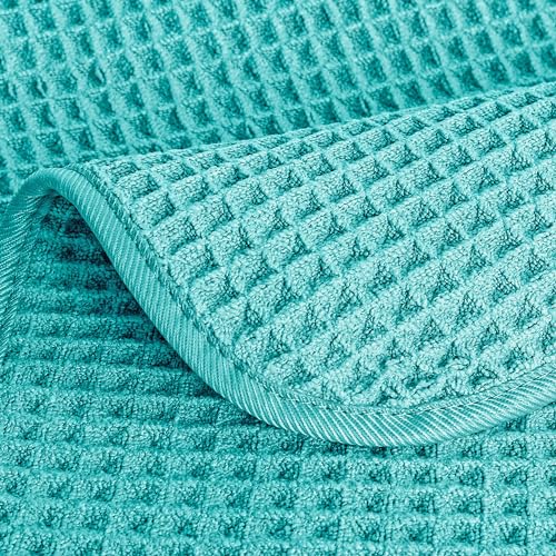 Image of POLYTE 430 GSM Microfiber Lint Free Washcloth Face Towel, 13 x 13 in, 4 Pack (Waffle Weave)