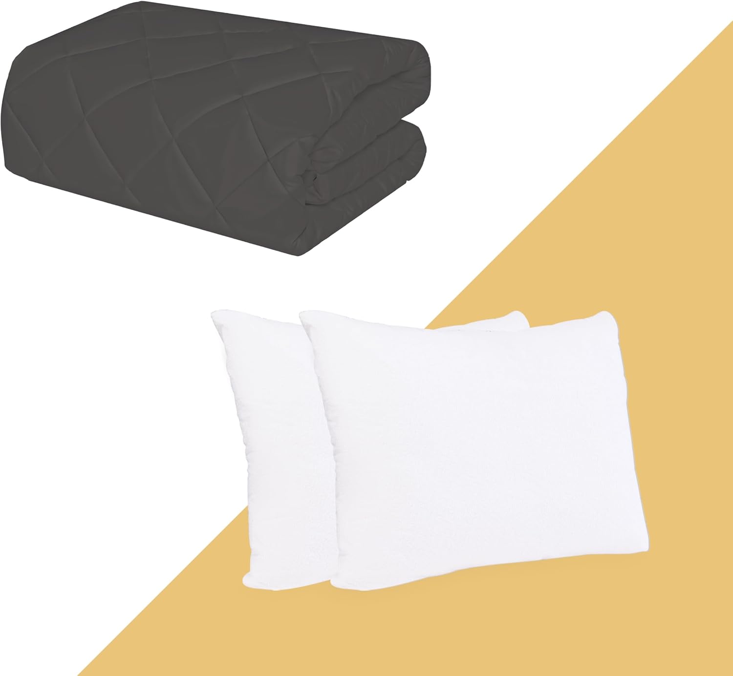Bundle Safe and Sound Waterproof Grey Quilted Mattress Pad + Cotton Terry Pillow Protector (2 Pack)