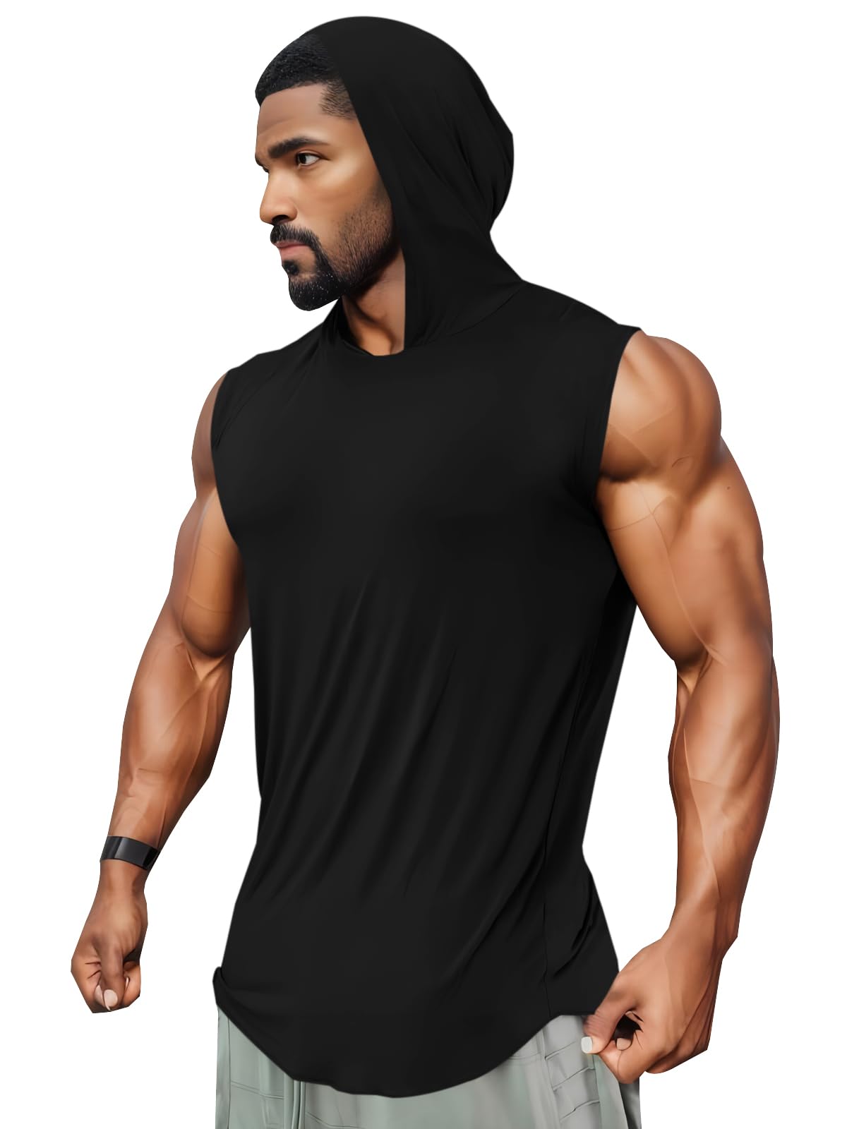 Runcati Mens Sleeveless Hoodies Workout Hooded Tank Tops Muscle Gym Bodybuilding Fitness Training T Shirts