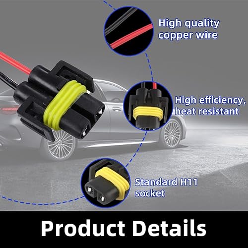 Miniatura 3 de Kewucn 2 adaptadores H8H9H11 hembra para coche, arnés de cableado, cable universal para faros delanteros o luces antiniebla, arnés de cableado