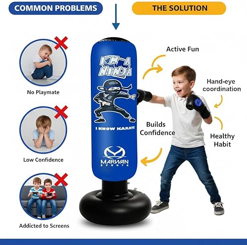Miniatura 6 de Marwan Sports 5-in-1 Inflatable Punching Bag for Kids  63" Karate Toy Set with Boxing Gloves, Durable Fast Rebound, Active Play ChristmasBirthday