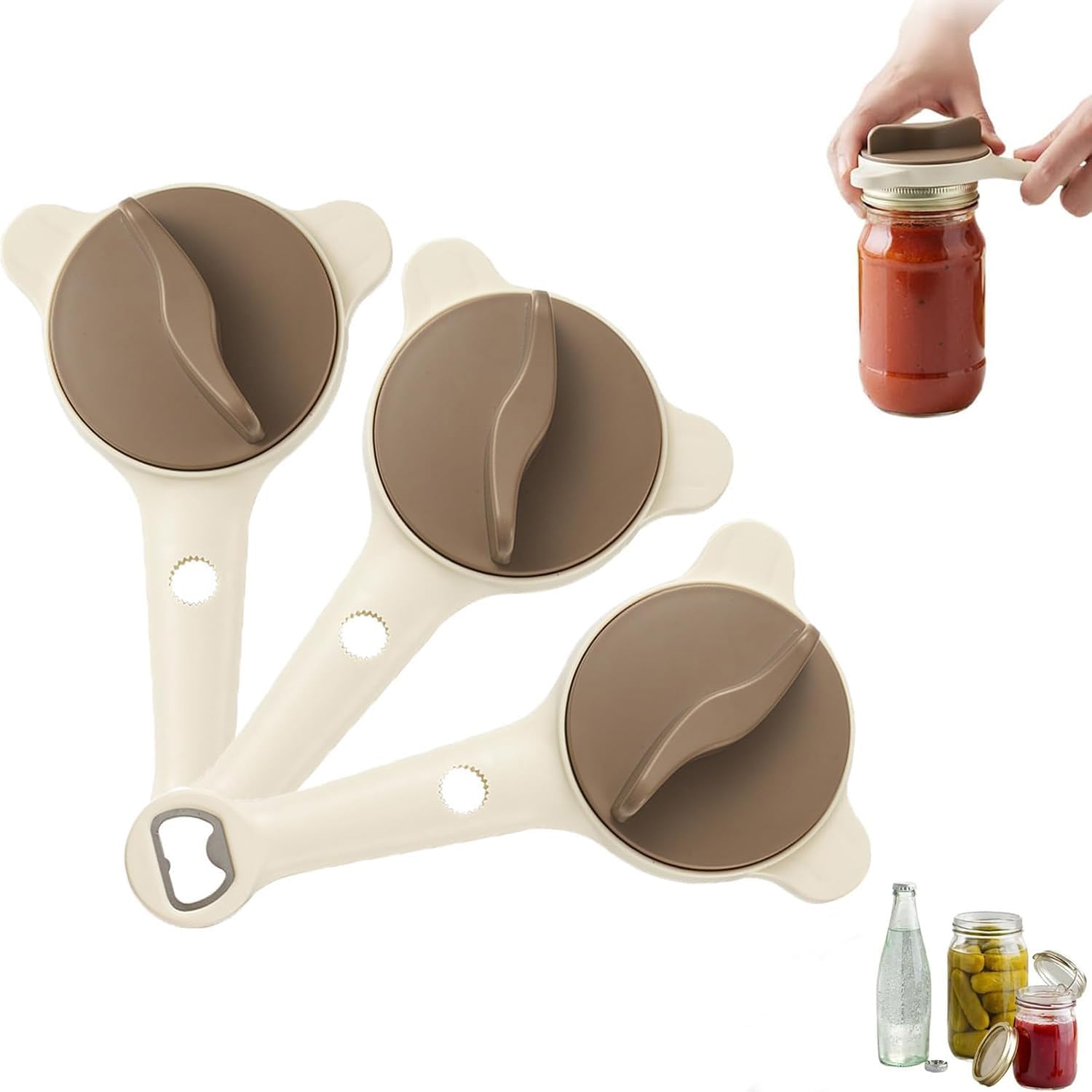2026 Upgrade 4-in-1 Multi-Function Jar Opener, Adjustable Stainless Steel Bottle Lid Remover for Easy Grip, Universal Kitchen Tool for Jars, Bottles and Wine, Ideal for Elderly and Children (3Pcs)