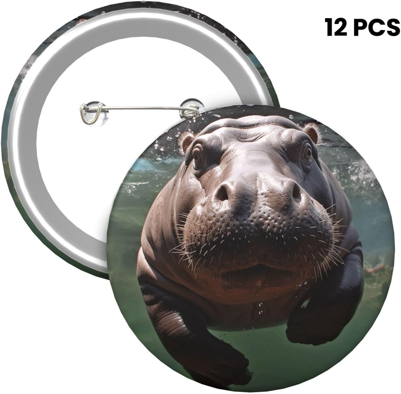 Diving Hippo Button Pins 1 Pc, 2.4 Inch Round Button Badges Metal Personalized Picture Photo Pin Buttons Kit For Craft Supplies Christmas Diy Party Projects image 2
