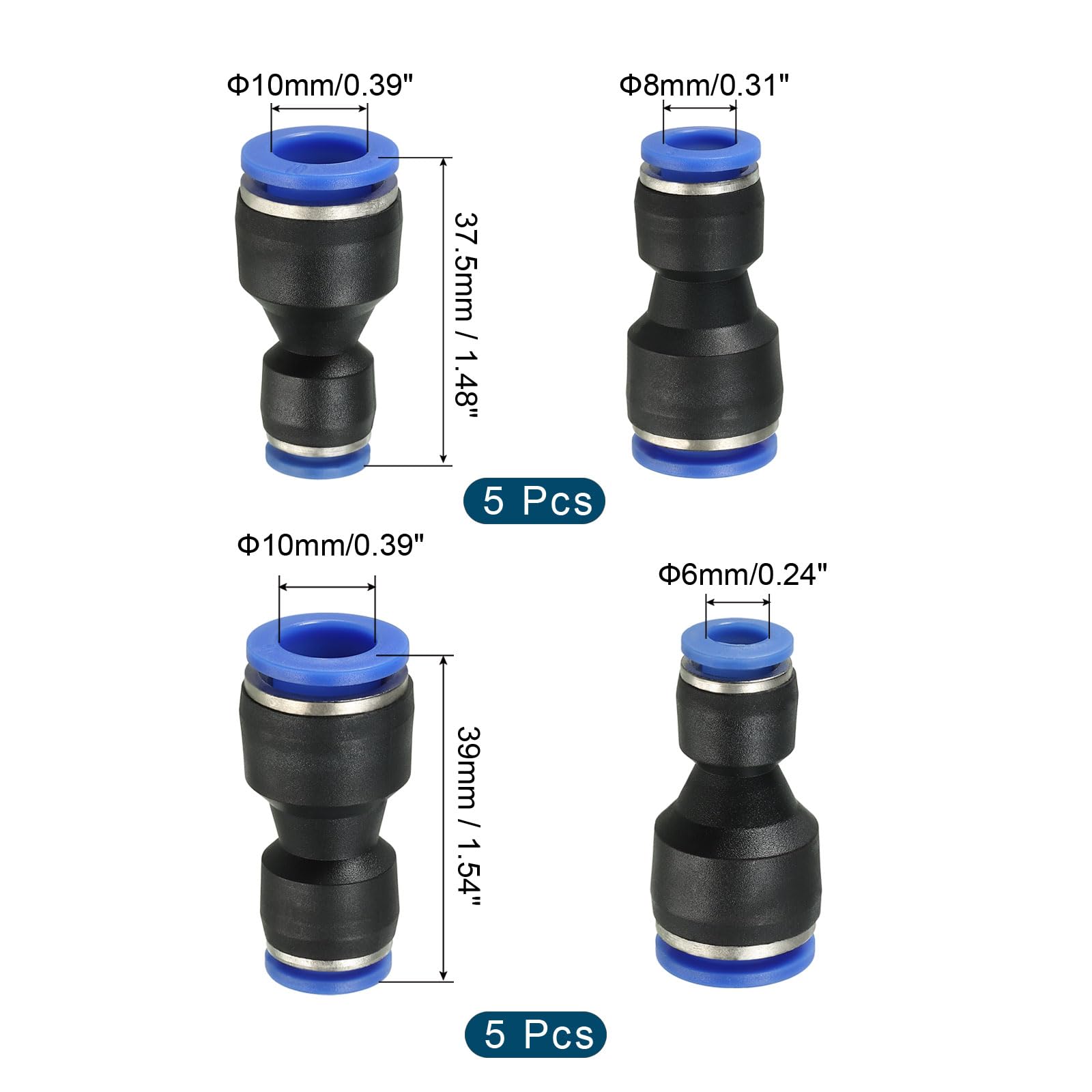 4 Conectores Neumáticos De Empuje QUARKZMAN - 12mm A 6mm, Latón Niquelado, Conexión Rápida Para Tubos