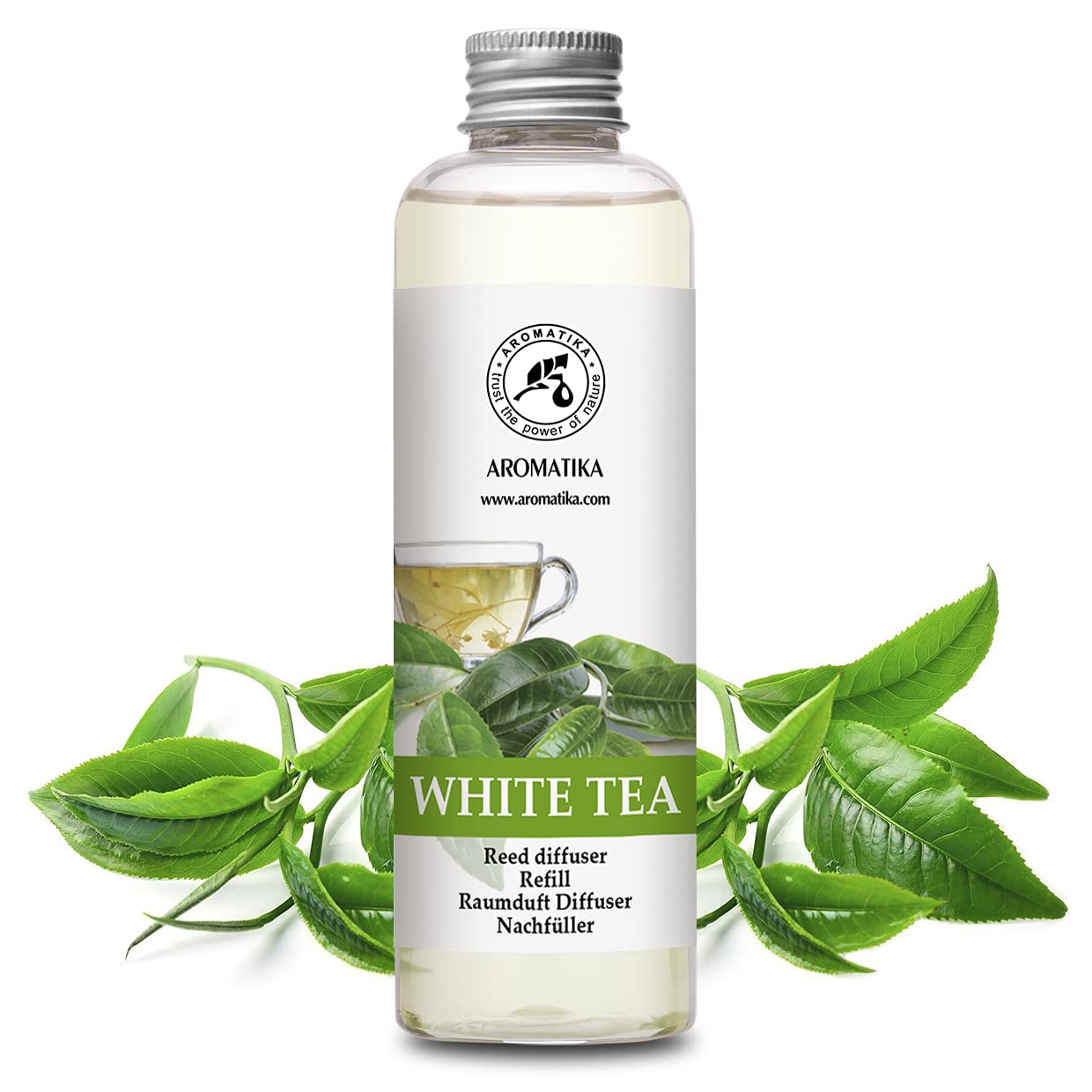 Refill Reed Diffuser White Tea 6.8 Fl Oz (200 ml) - with White Tea Essential Oil - Good Mood - Home Fragrance - Warm Scent - Air Freshener for Bathroom Bedroom Kitchen - Aromatherapy - Nice Smell